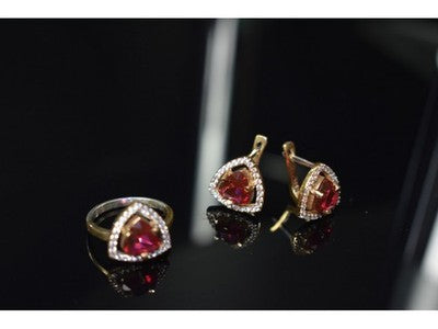 925 Sterling Silver with Gilding Red Alpanite & CZ Set