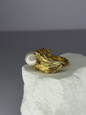925 Sterling Silver Gold Plated Pearl Ring Size Adjustable