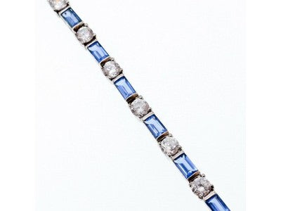 925 Sterling Silver Blue & White CZ Bracelet Size 7 IN