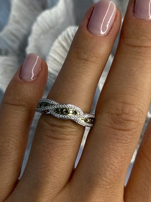 925 Sterling Silver Gold Part Emerald Ring Size 6