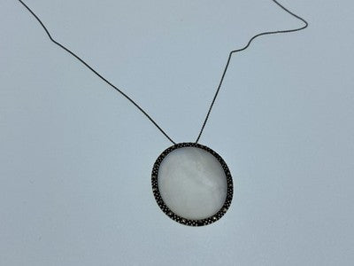 925 Sterling Silver Mother Of Pearl & Marcasites Chain With Pendant