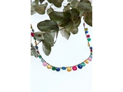 925 Sterling Silver Gold Plated Agates "Mood" Necklace Italy