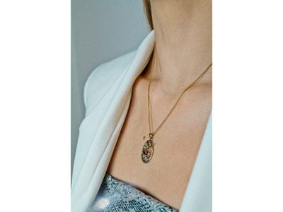925 Sterling Silver Gold Plated Multi Gemstones Chain With Pendant