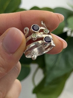 925 Sterling Silver Amethyst & Peridot Ring Size 9.5