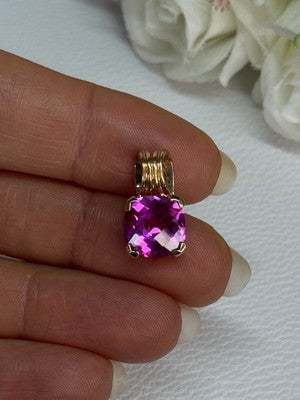 925 Sterling Silver Gold Plated Pink Spinel Pendant Length 0.70 Inch