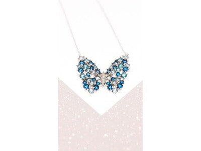 925 Sterling Silver Aquamarine & Tourmaline "Butterfly" Necklace