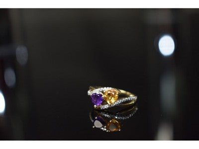 10K Yellow / White Gold Amethyst & Heliodor Ring Size 5.5