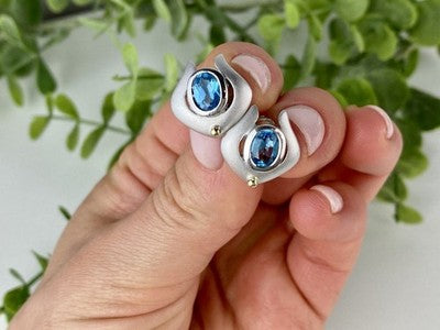 925 Sterling Silver Blue Topaz Stud Earrings