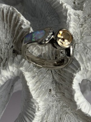 925 Sterling Silver Citrine & Opal & Beryl Ring Size 7