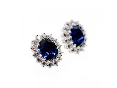 925 Sterling Silver Sapphire & CZ Earrings