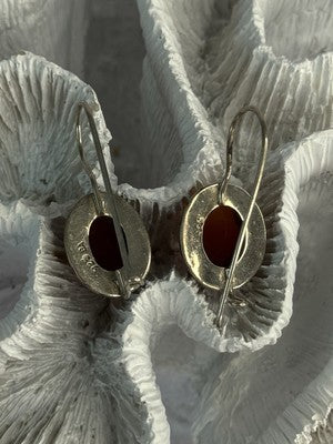 Vintage 925 Sterling Silver Carnelian Earrings Length 1.20 Inch
