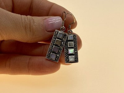 925 Sterling Silver Mother OF Pearl & Marcasites Earrings