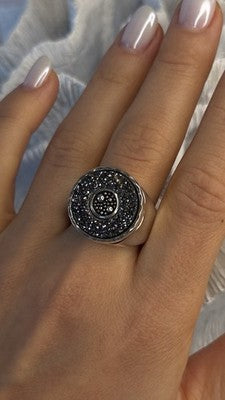 Michael Dawkins Starry Night 925 Sterling Silver Black Druzy Quartz Ring Size 9