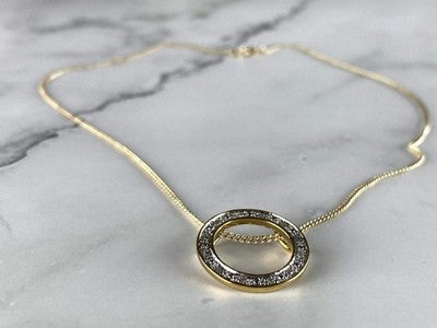 925 Sterling Silver Gold Plated White Sapphire Necklace Italy