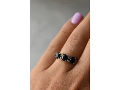 925 Sterling Silver Sapphires & CZ Ring Size 6.5