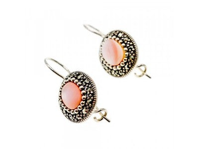 925 Sterling Silver Mother OF Pearl & Marcasites Earrings