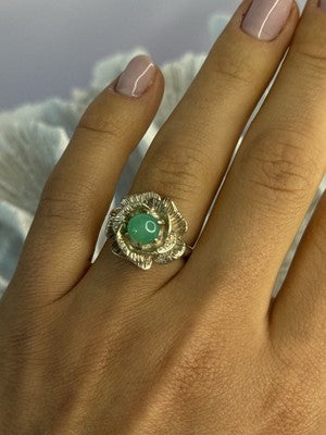 925 Sterling Silver Nephrite Flower Ring Size 6.5