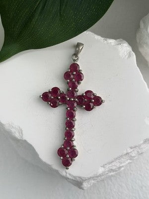 925 Sterling Silver Ruby Pendant Cross