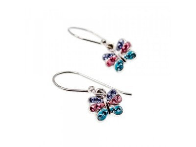 925 Sterling Silver CZ & Enamel "Butterfly" Earrings