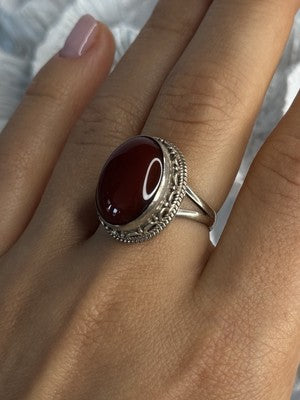 Vintage 925 Sterling Silver Agate Ring Size 8