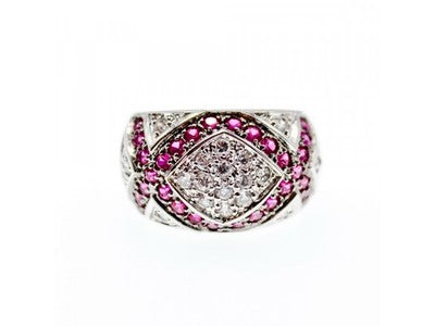 925 Sterling Silver White and Pink Topaz Ring Size 8