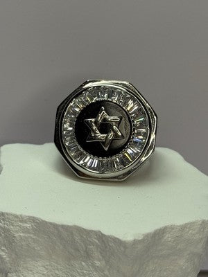 925 Sterling Silver Star of David Onyx & CZ Ring Size 9.5
