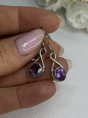 925 Sterling Silver Amethyst Earrings Length 1.20 Inch