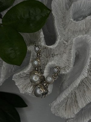 Beautiful Dangle 925 Sterling Silver White Pearls Earrings