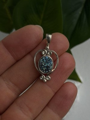 Sajen 925 Sterling Silver Blue Marcasite Artisan Pendant