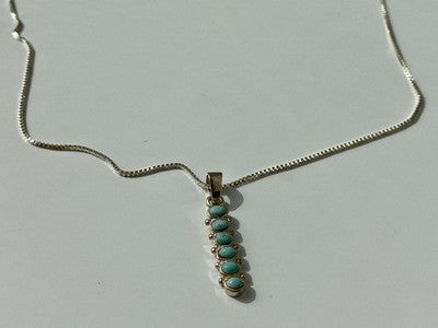 925 Sterling Silver Turquoise Chain With Pendant Italy
