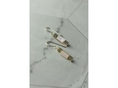 925 Sterling Silver Pink Mother of Pearl & Marcasites Earrings