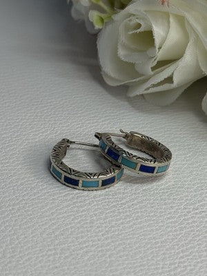 925 Sterling Silver Purple & Blue Agate Earrings Length 0.73 Inch