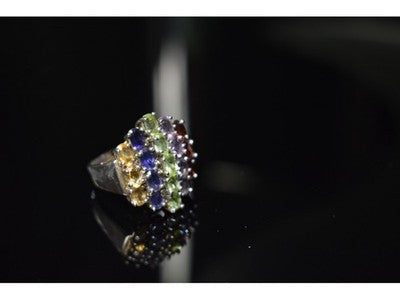 925 Sterling Silver Multi Gemstones Ring Size 8.5