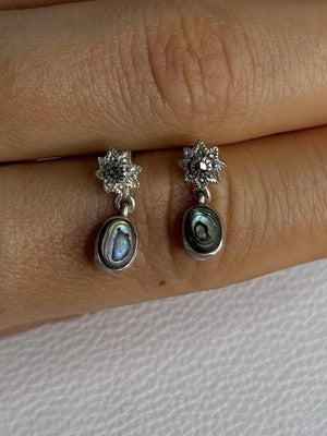 925 Sterling Silver Abalone & Marcasite Earrings Length 0.60 Inch
