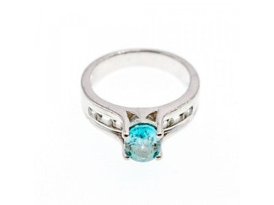 925 Sterling Silver Blue Topaz & Goshenite Ring Size 7