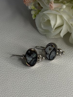 925 Sterling Silver Abalone Earrings Length 1.10 Inch
