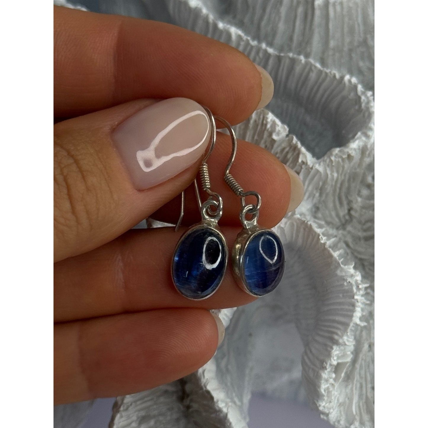 925 STERLING SILVER BLUE MOONSTONE EARRINGS LENGTH 1.30 INCH