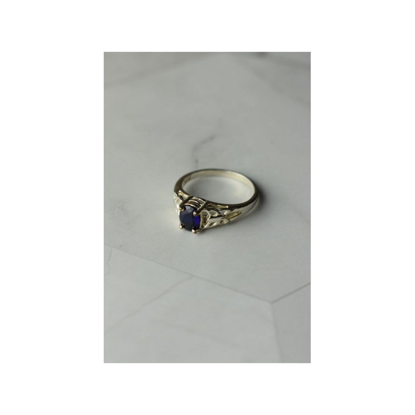 925 STERLING SILVER DARK BLUE SAPPHIRE RING SIZE 6.5