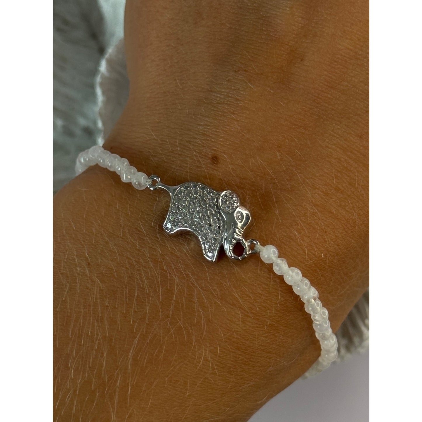 925 Sterling Silver Moonstones Elephant Charm Bracelet Length 7.5