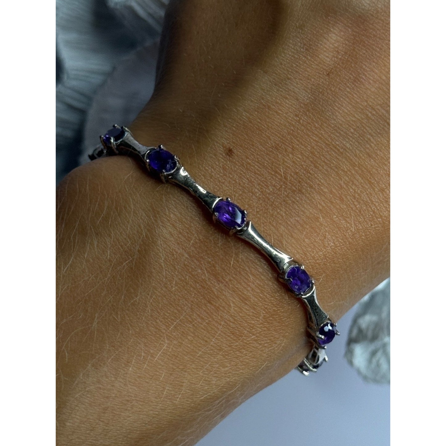 925 STERLING SILVER PURPLE TOURMALINE BRACELET LENGTH 7