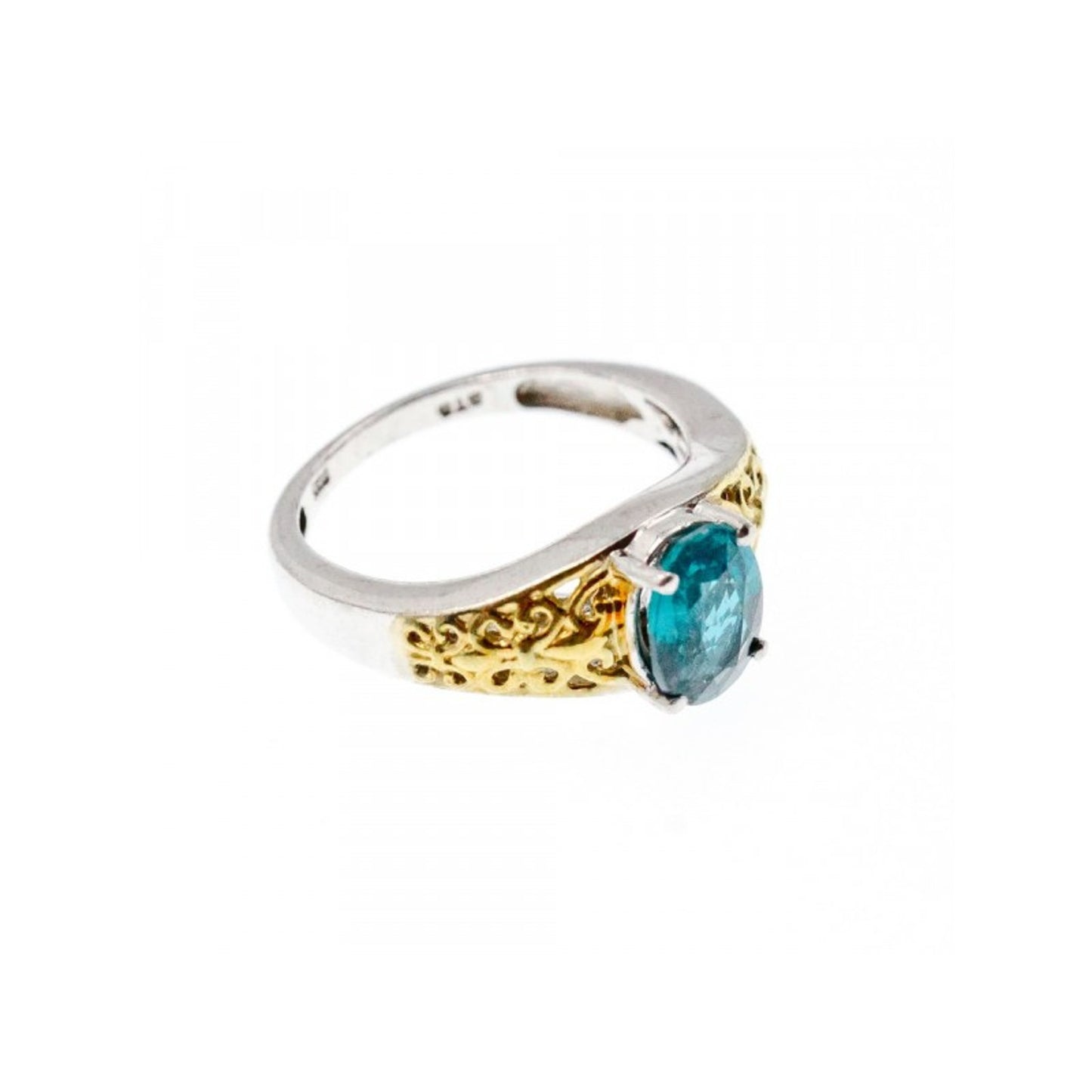 925 STERLING SILVER GOLD PLATED SPINEL OPENWORK RING SIZE 6