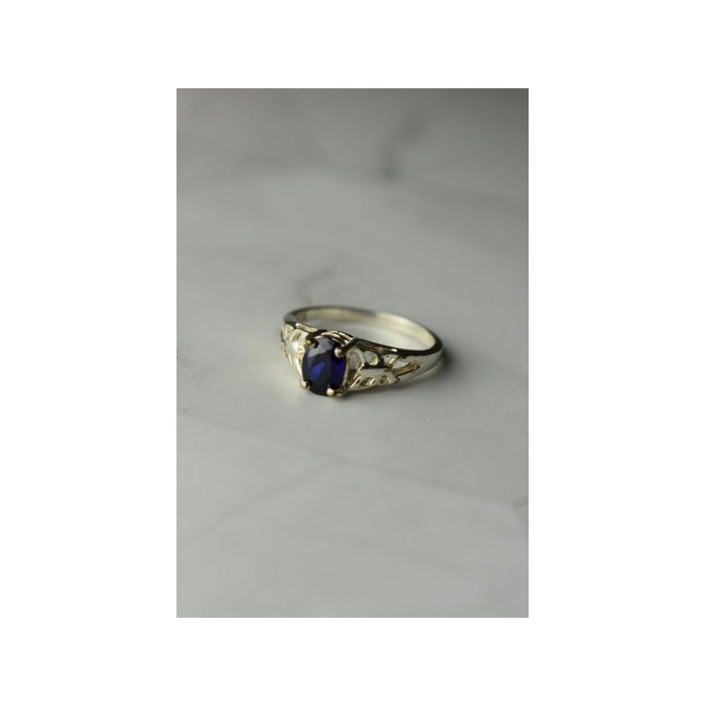 925 STERLING SILVER DARK BLUE SAPPHIRE RING SIZE 6.5