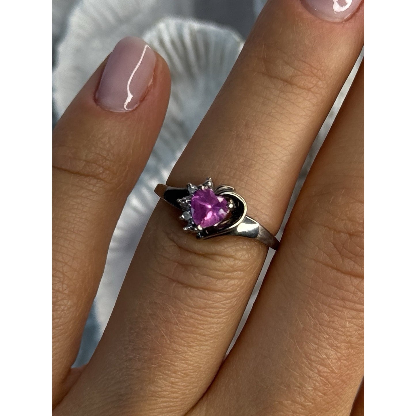 925 STERLING SILVER PINK TOPAZ HEART RING SIZE 6