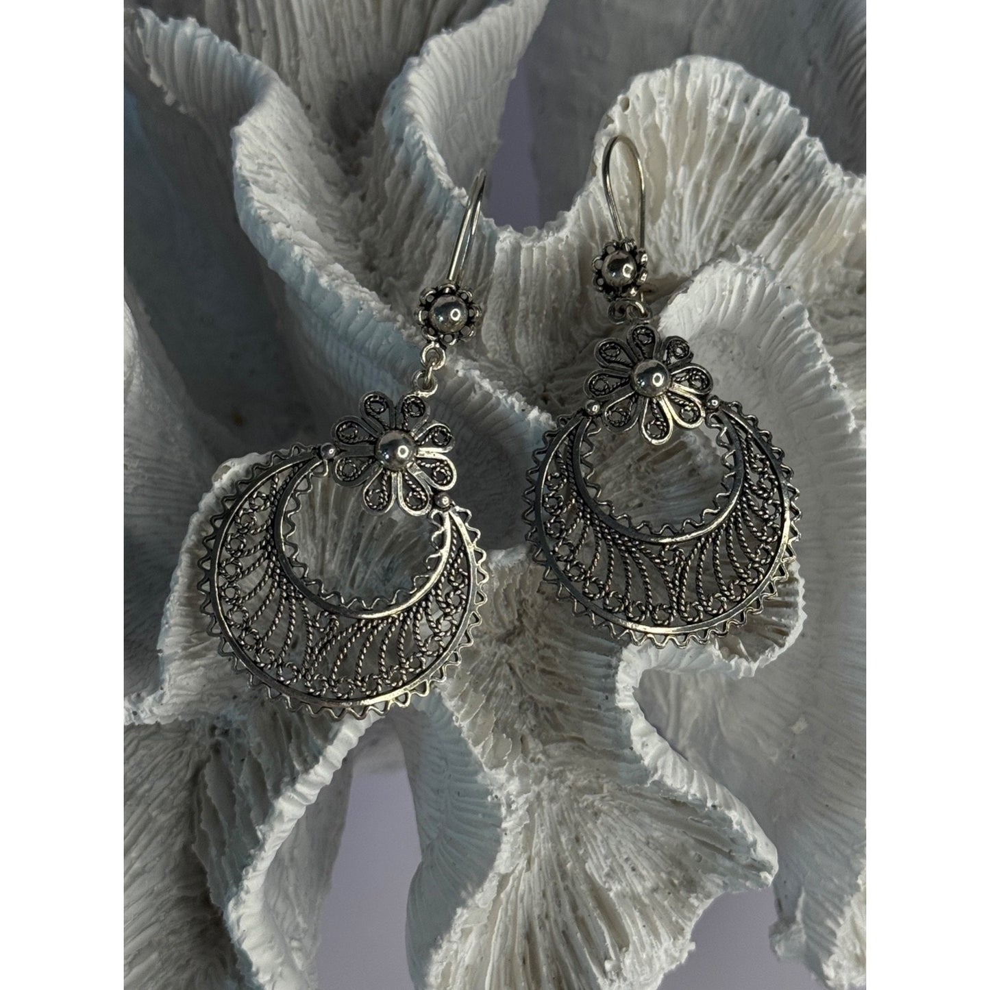 VINTAGE 925 STERLING SILVER DESIGNER DGS TURKEY FLOWER FILIGREE LENGTH 2.30 INCH