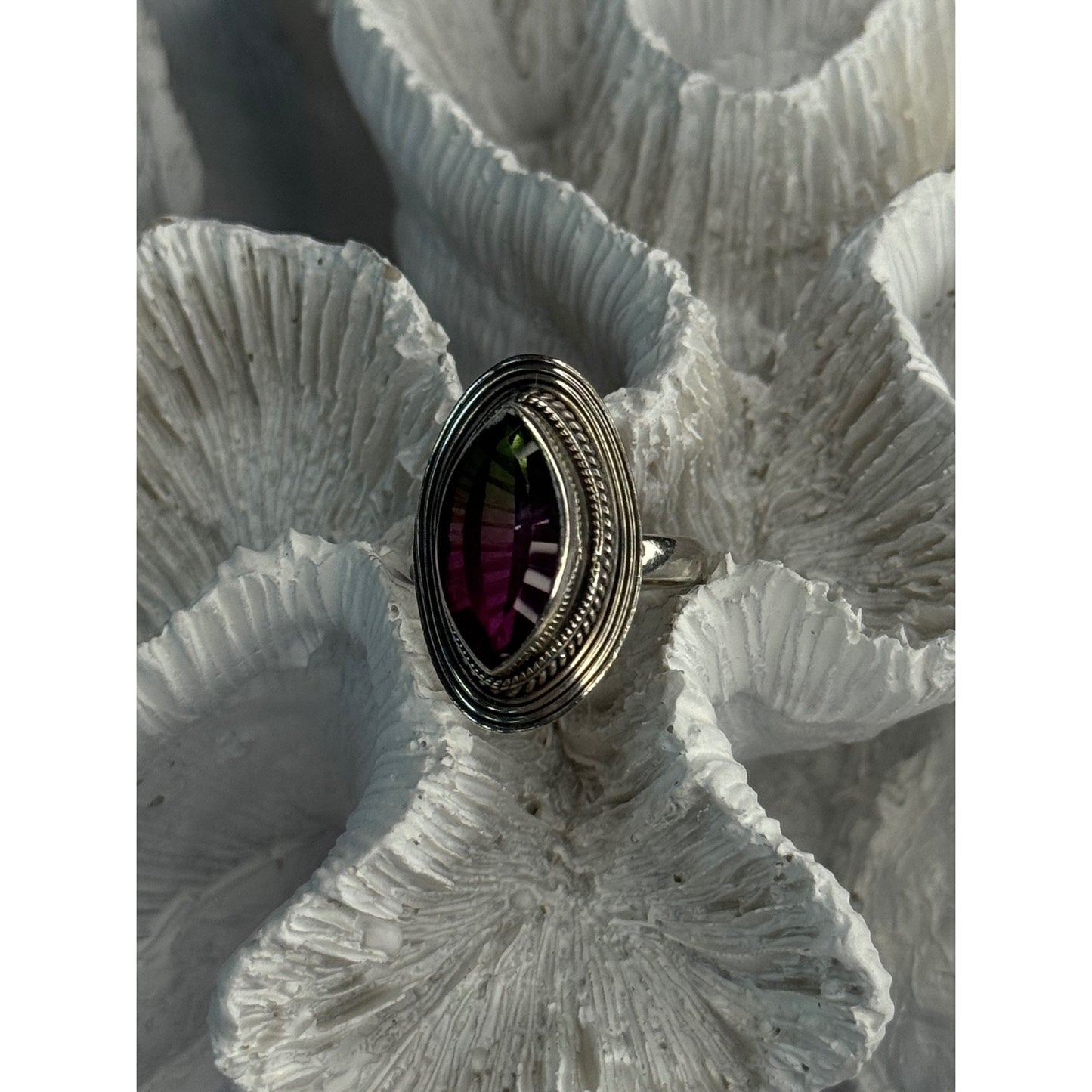 925 STERLING SILVER WATERMELON TOURMALINE RING SIZE 7