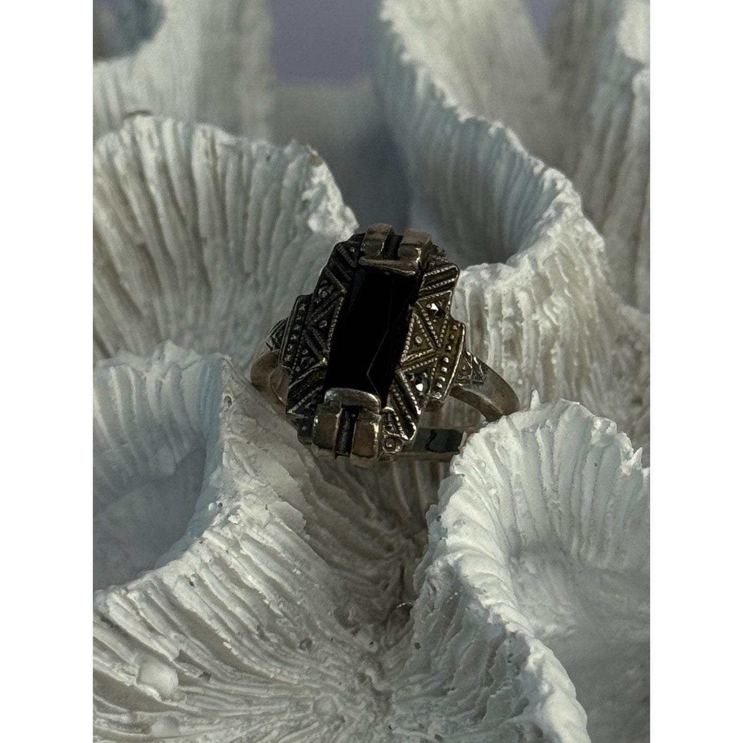 VINTAGE 925 STERLING SILVER ONYX RING SIZE 5