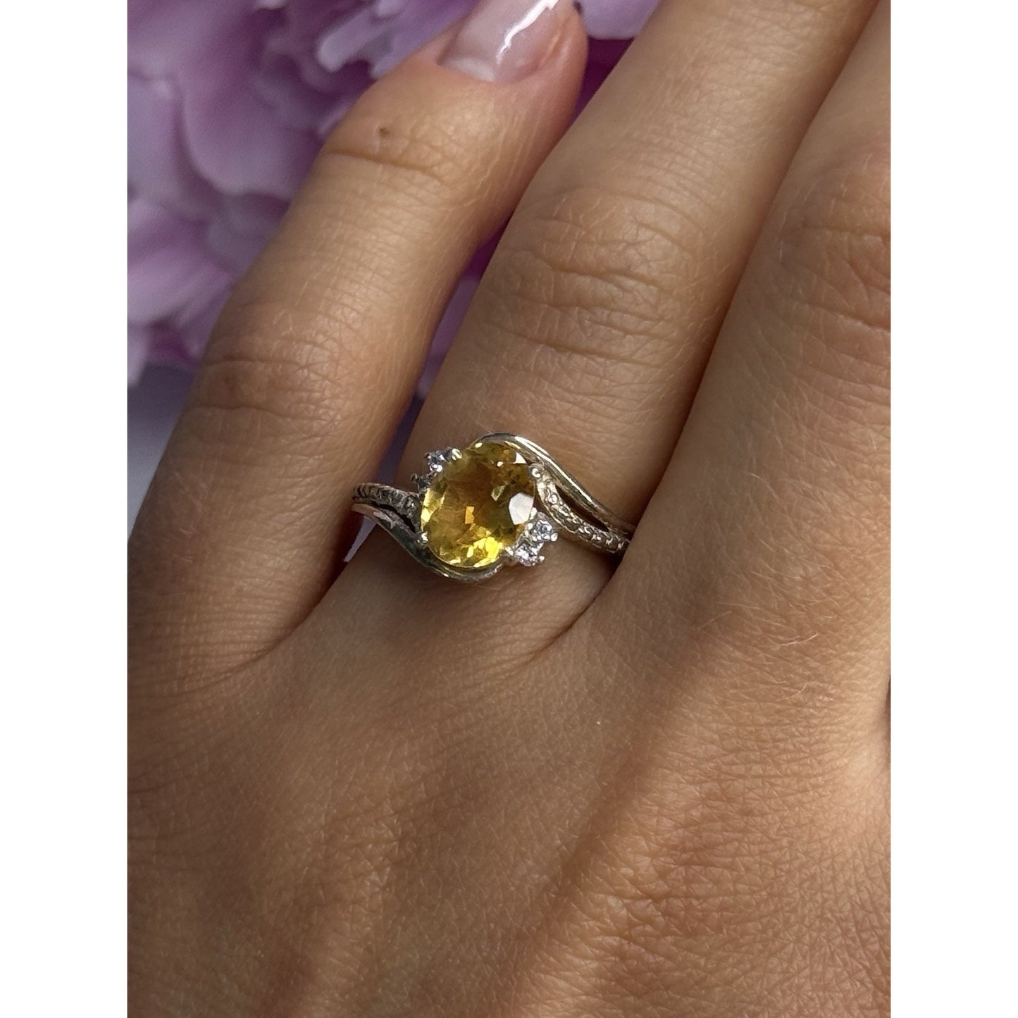 925 STERLING SILVER CITRINE & BERYL RING SIZE 7
