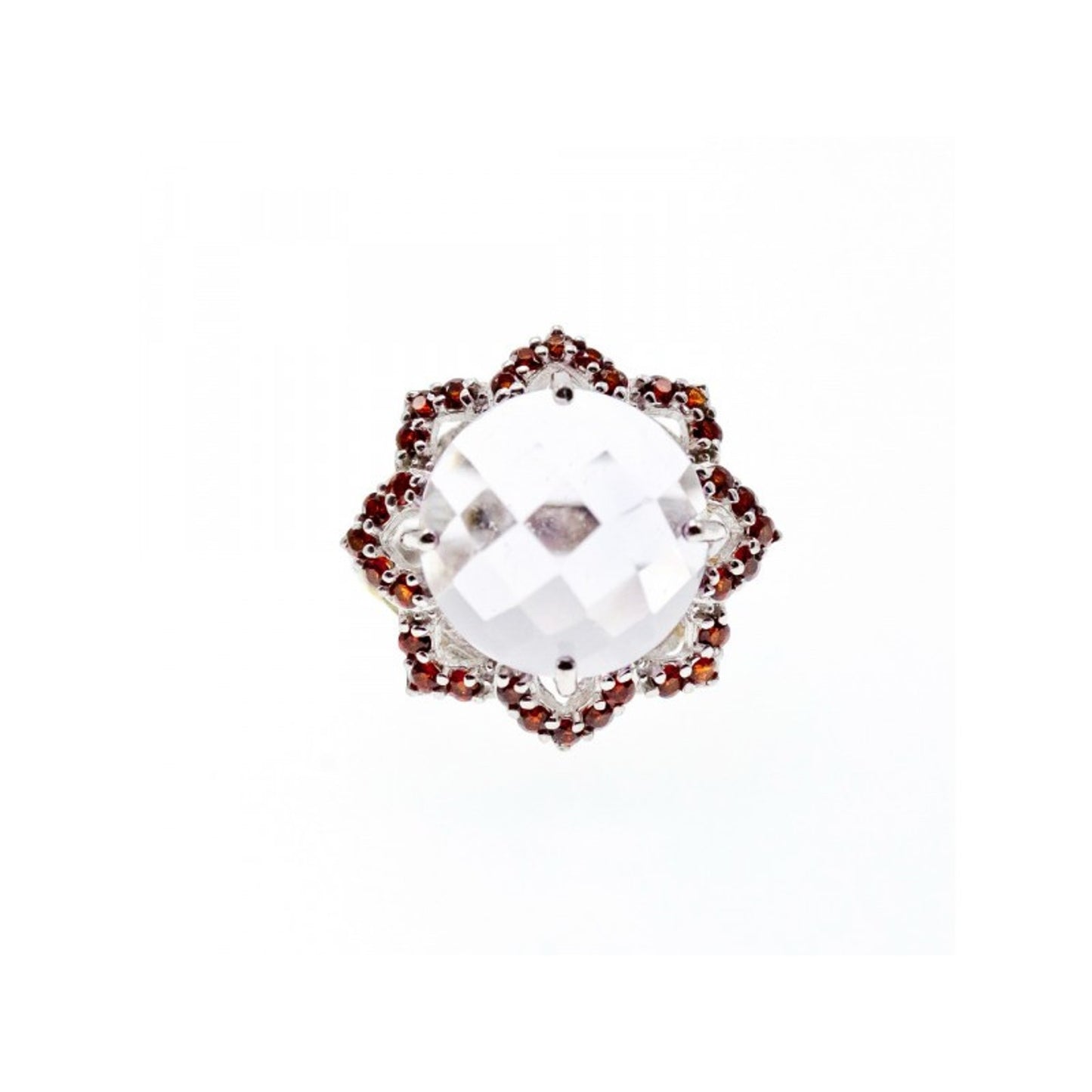 925 STERLING SILVER WITH GILDING MORGANITE & GARNET "FLOWER" RING SIZE 7
