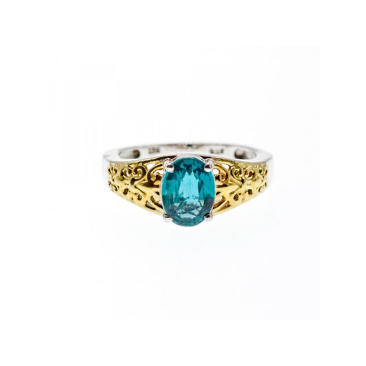 925 STERLING SILVER GOLD PLATED SPINEL OPENWORK RING SIZE 6