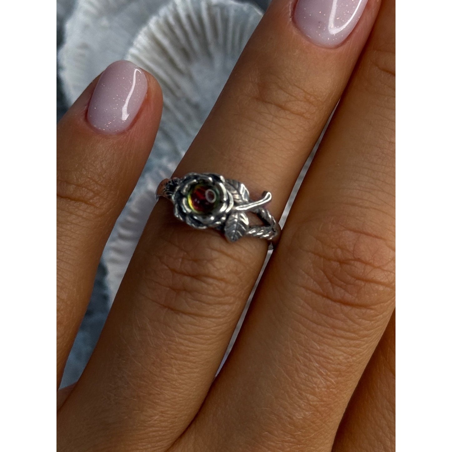 925 STERLING SILVER WATERMELON TOURMALINE FLOWER RING SIZE 6